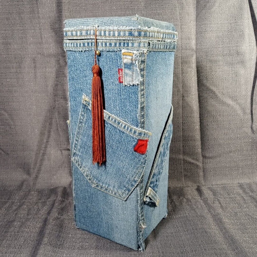 Levi's Jeans Distressed 501 Storage Box With Tassel, Little 'e' Red Tag 13x5x5"
